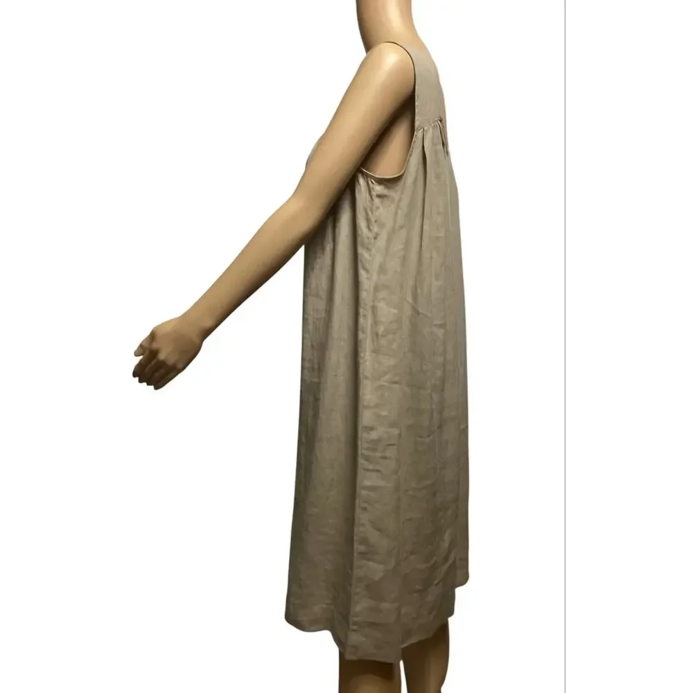 Click by Color Me Cotton Linen Sleeveless Shift Dress Beige Tan size L - Picture 2 of 5